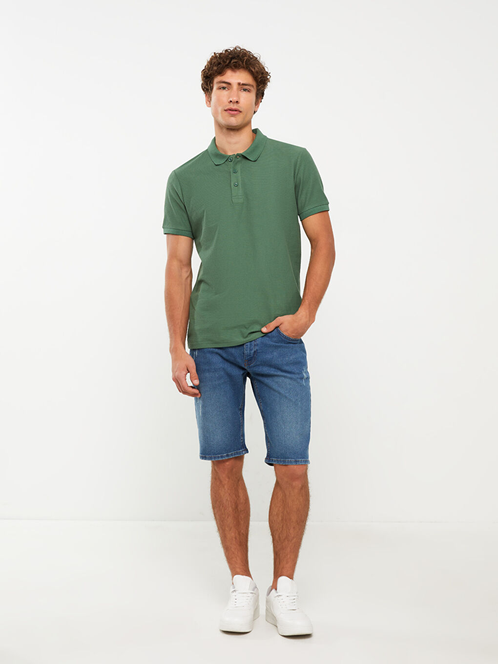 Yeşil Polo Yaka Kısa Kollu Erkek Tişört-2