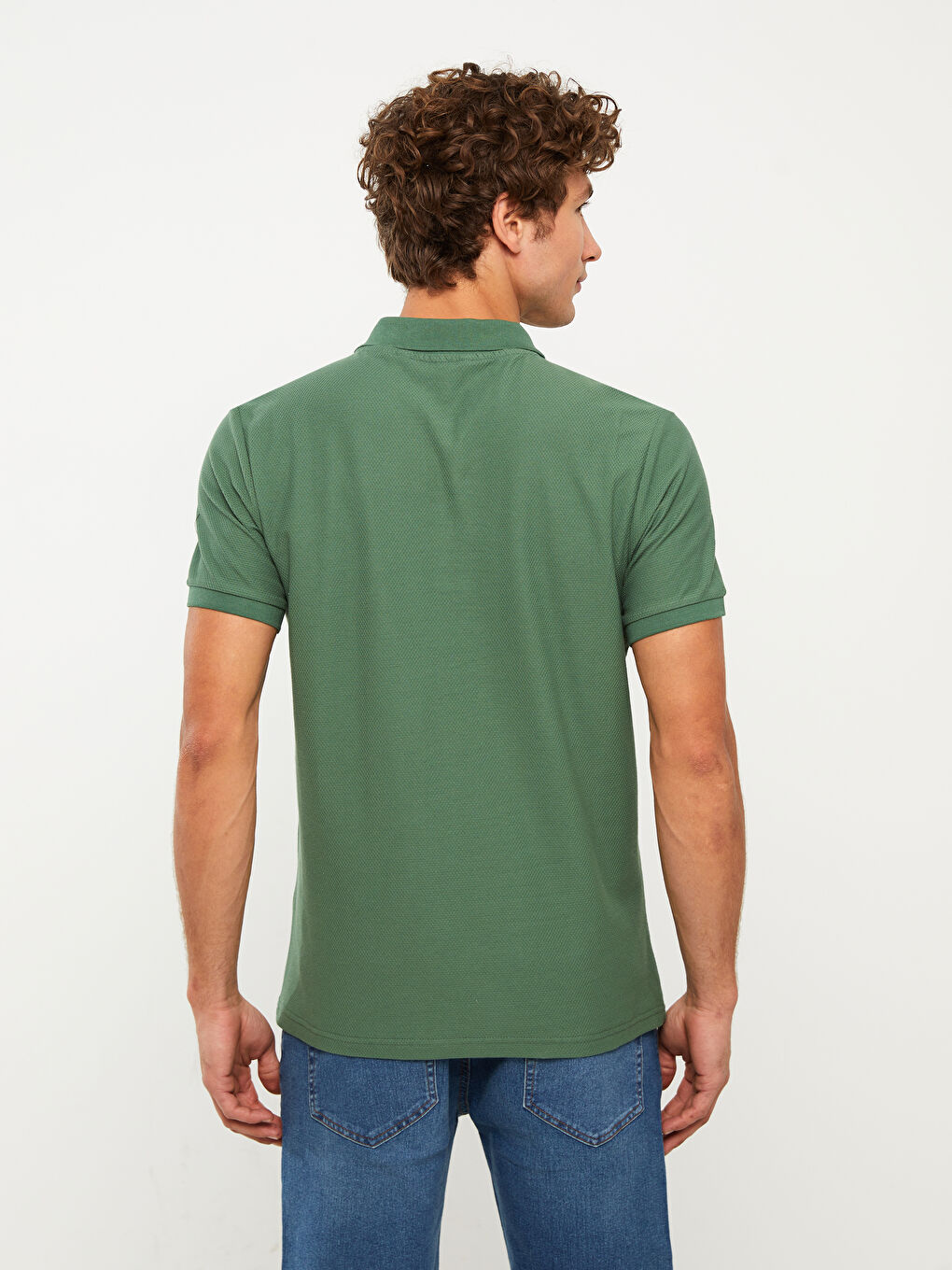 Yeşil Polo Yaka Kısa Kollu Erkek Tişört-4