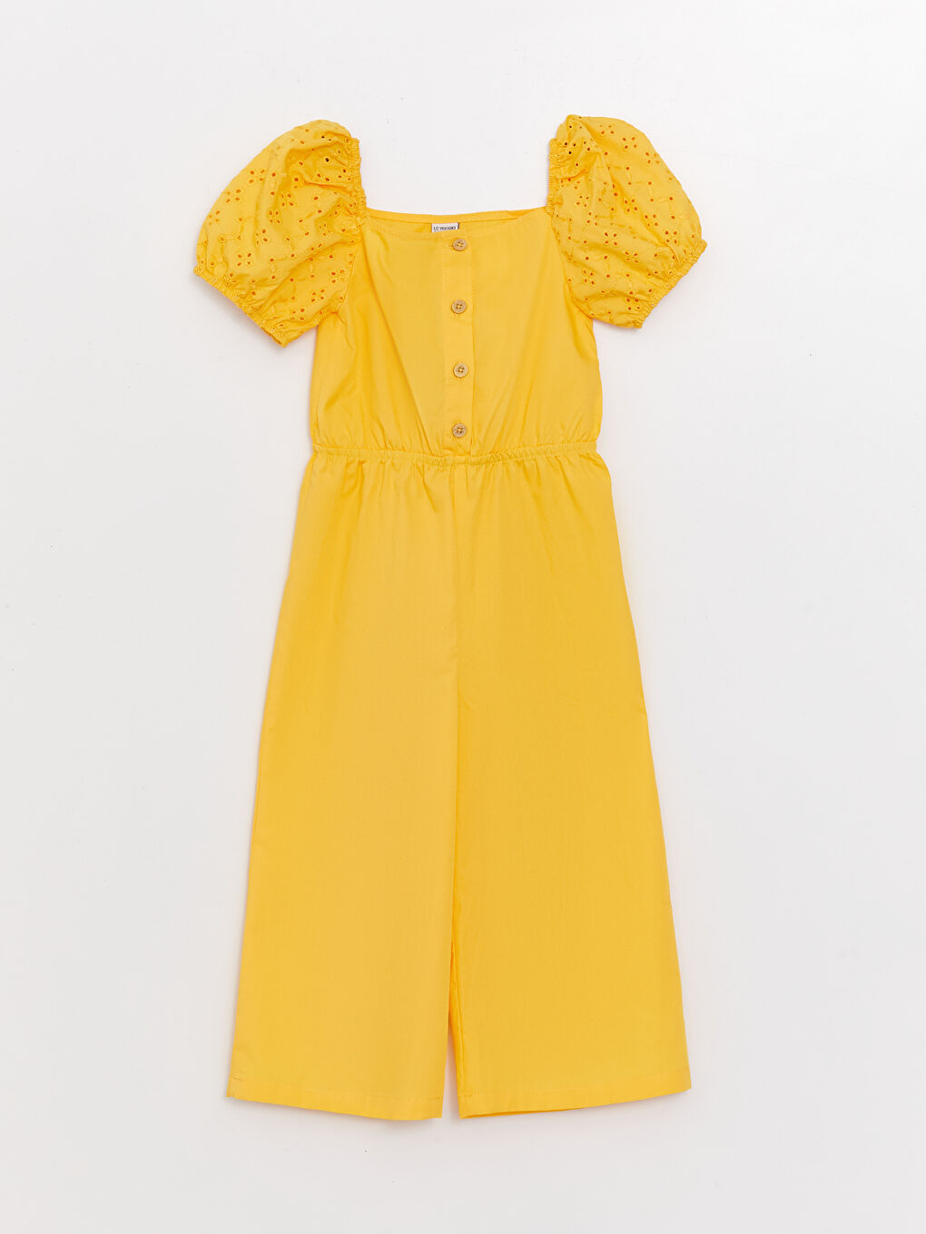 Sarı Kare Yaka Kız Çocuk Tulum