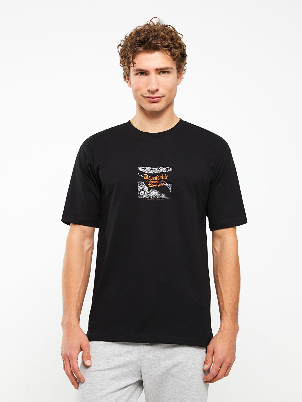 Футболка Мужская с Круглым Вырезом, Коротким Рукавом, С Принтом, Из Гребенного Хлопка-1