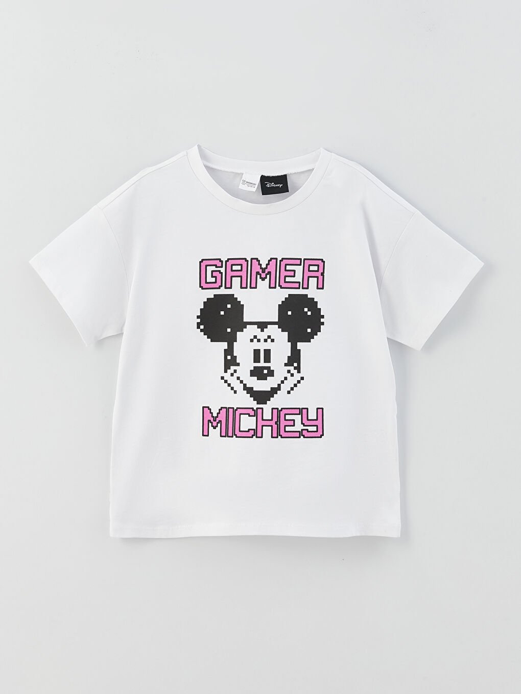 Beyaz Bisiklet Yaka Mickey Mouse Baskılı Kısa Kollu Kız Çocuk Pijama Takımı-1