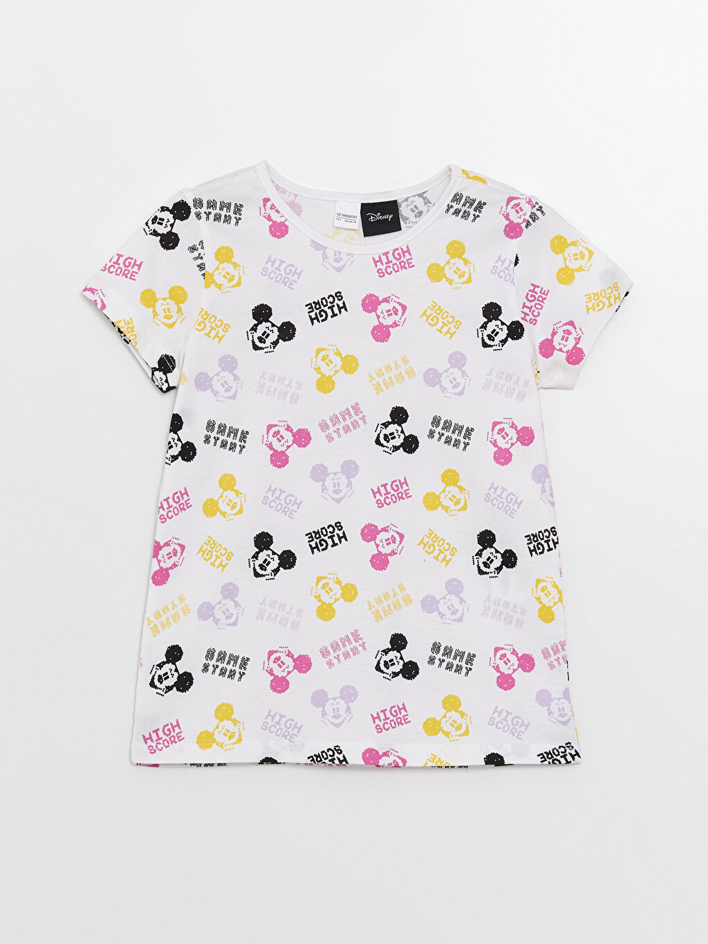 طقم بيجامة للبنات ياقة دائرية مطبوع ميكي ماوس كم قصير-1