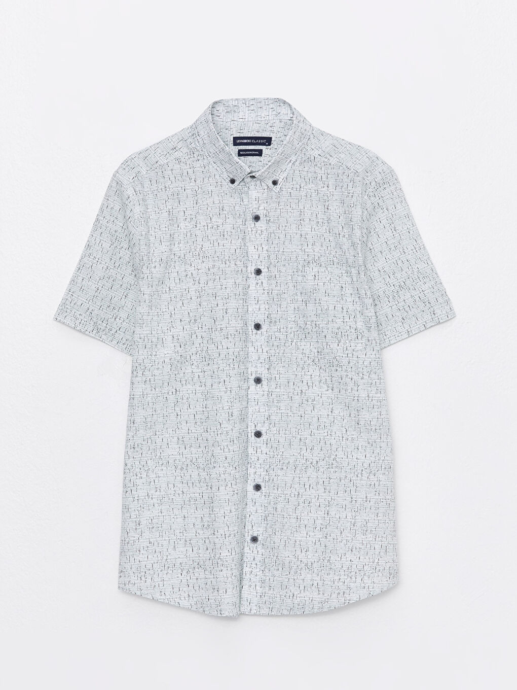 قميص بوبلين منقوش كم قصير بقصة عادية للرجال-5