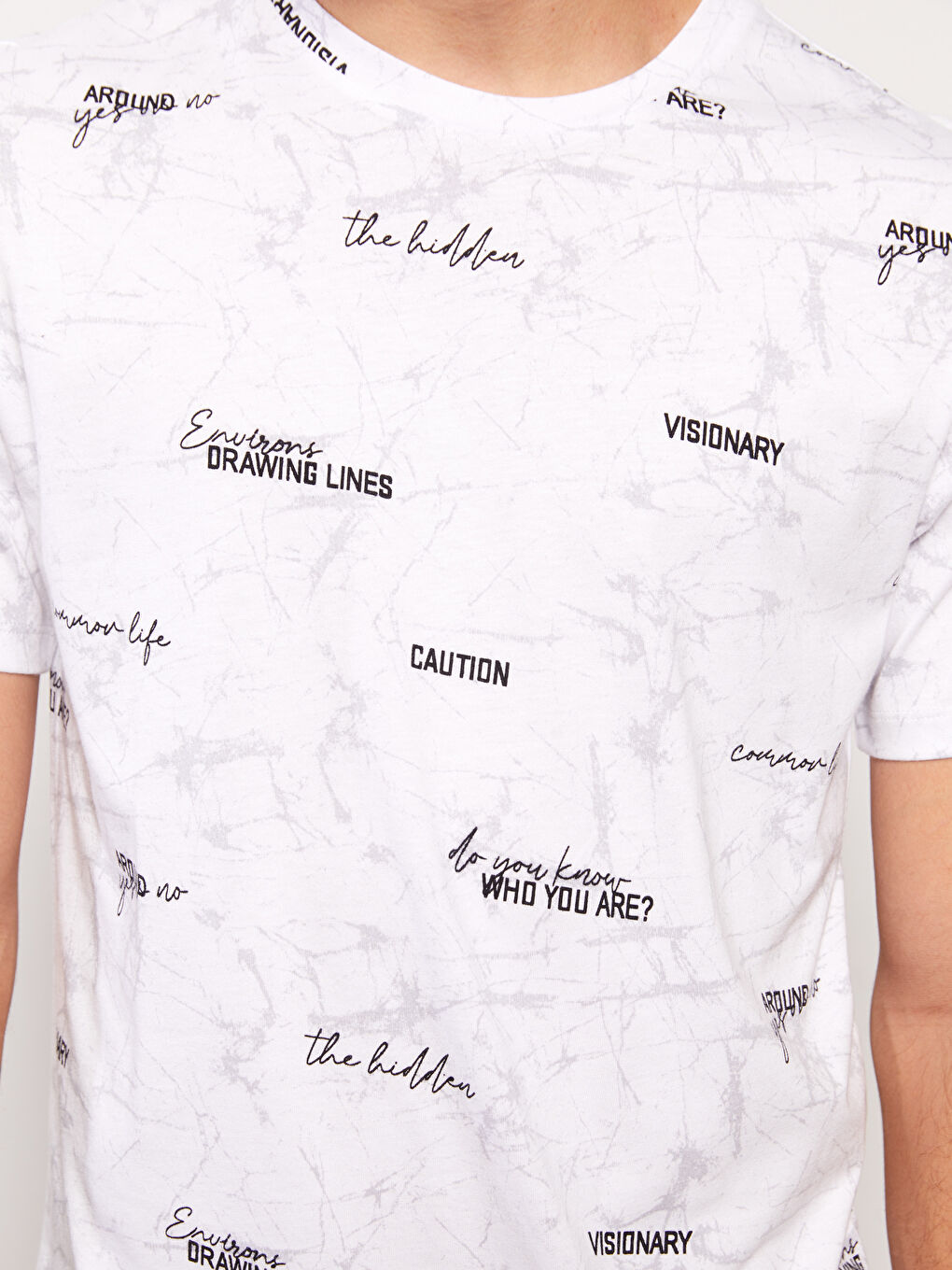 Beyaz Bisiklet Yaka Kısa Kollu Baskılı Penye Erkek Tişört-3