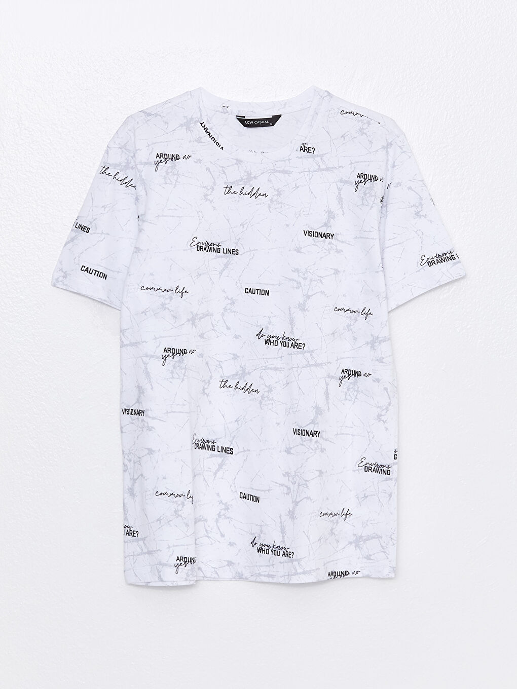 Beyaz Bisiklet Yaka Kısa Kollu Baskılı Penye Erkek Tişört-5