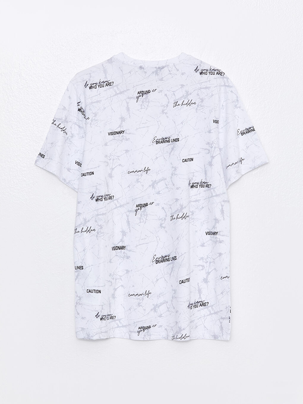 Beyaz Bisiklet Yaka Kısa Kollu Baskılı Penye Erkek Tişört-6