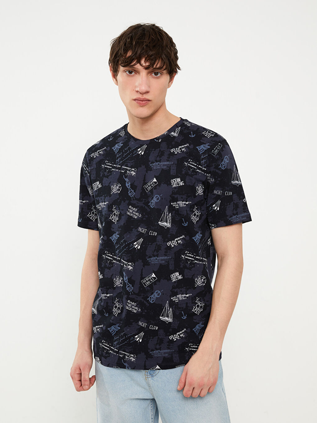 Crew Neck Short Sleeve Patterned Jersey Men's T-Shirt