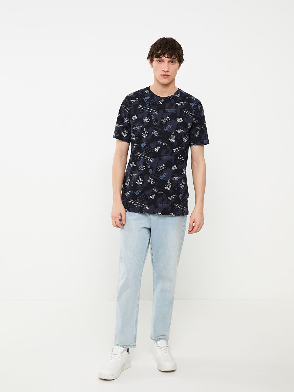 Crew Neck Short Sleeve Patterned Jersey Men's T-Shirt-2