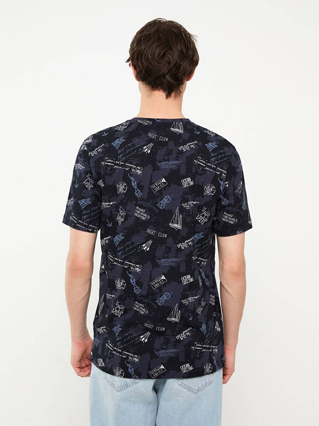 Crew Neck Short Sleeve Patterned Jersey Men's T-Shirt-4