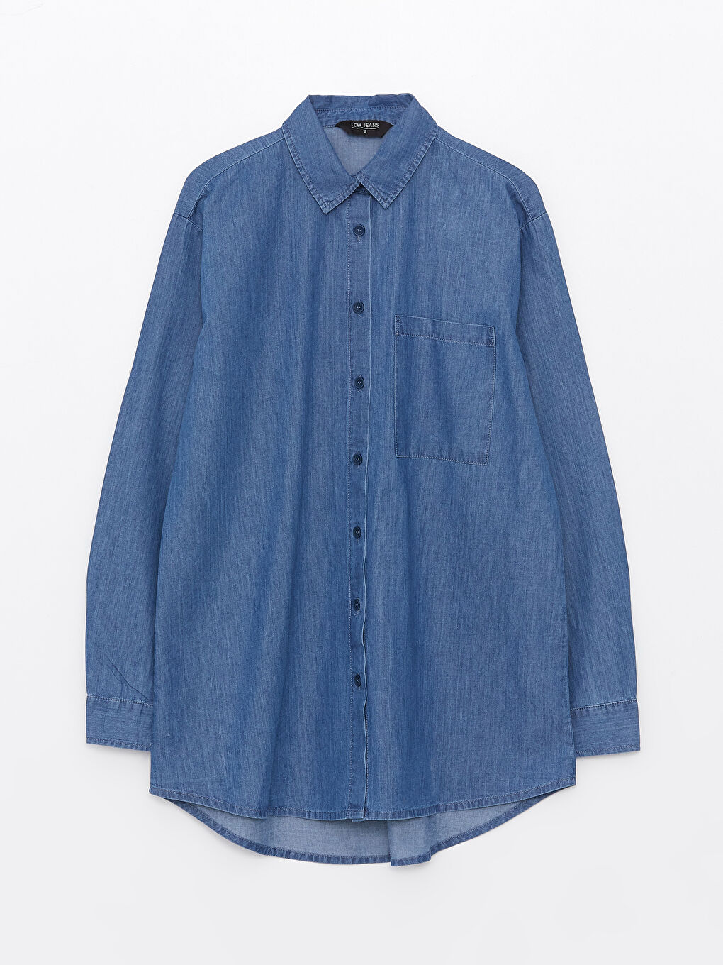 Tunică din Denim cu Guler de Cămașă, Simplă, Mânecă Lungă pentru Femei-5