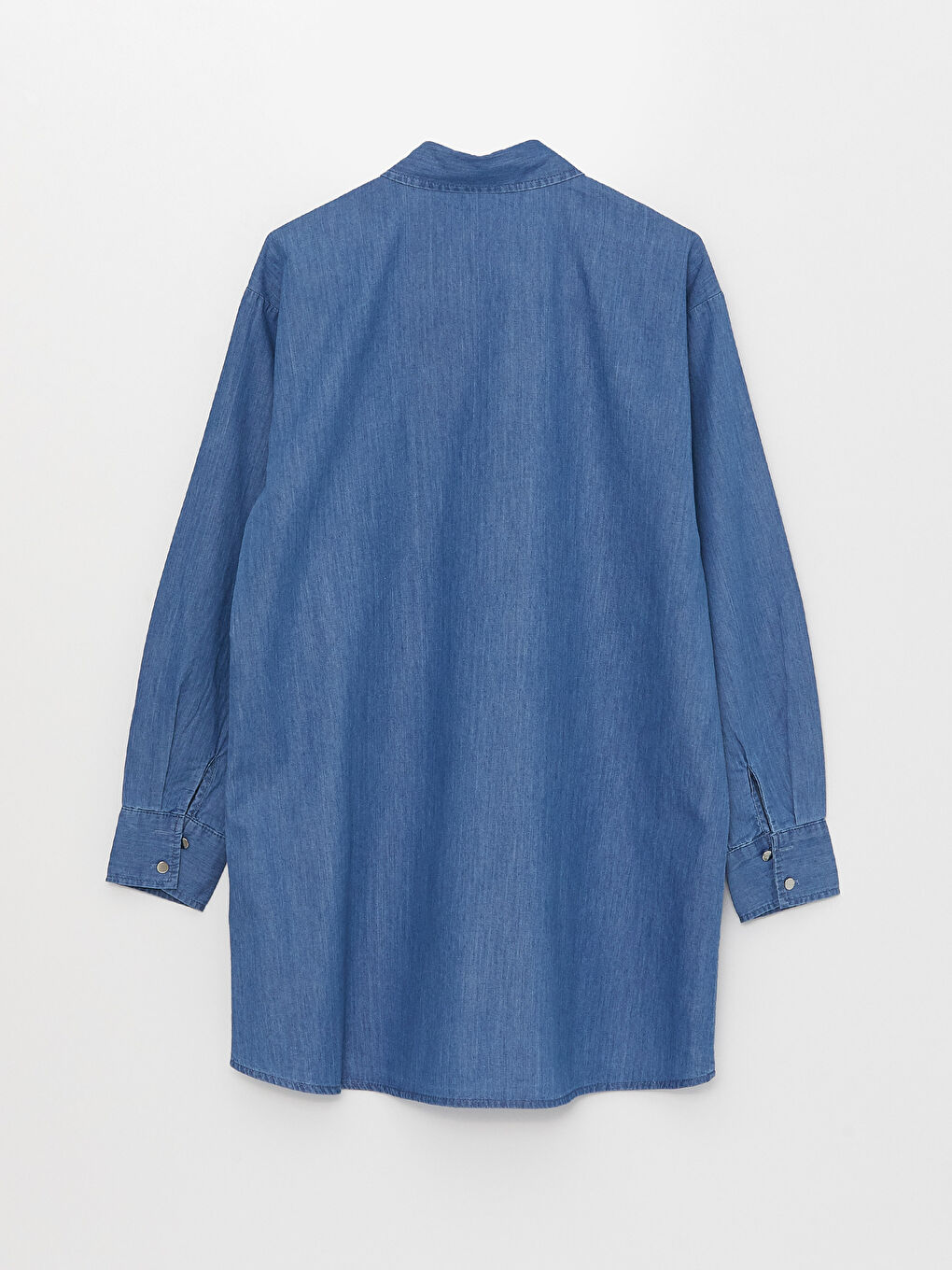 Collared Neck Plain Long Sleeve Women's Denim Tunic-6