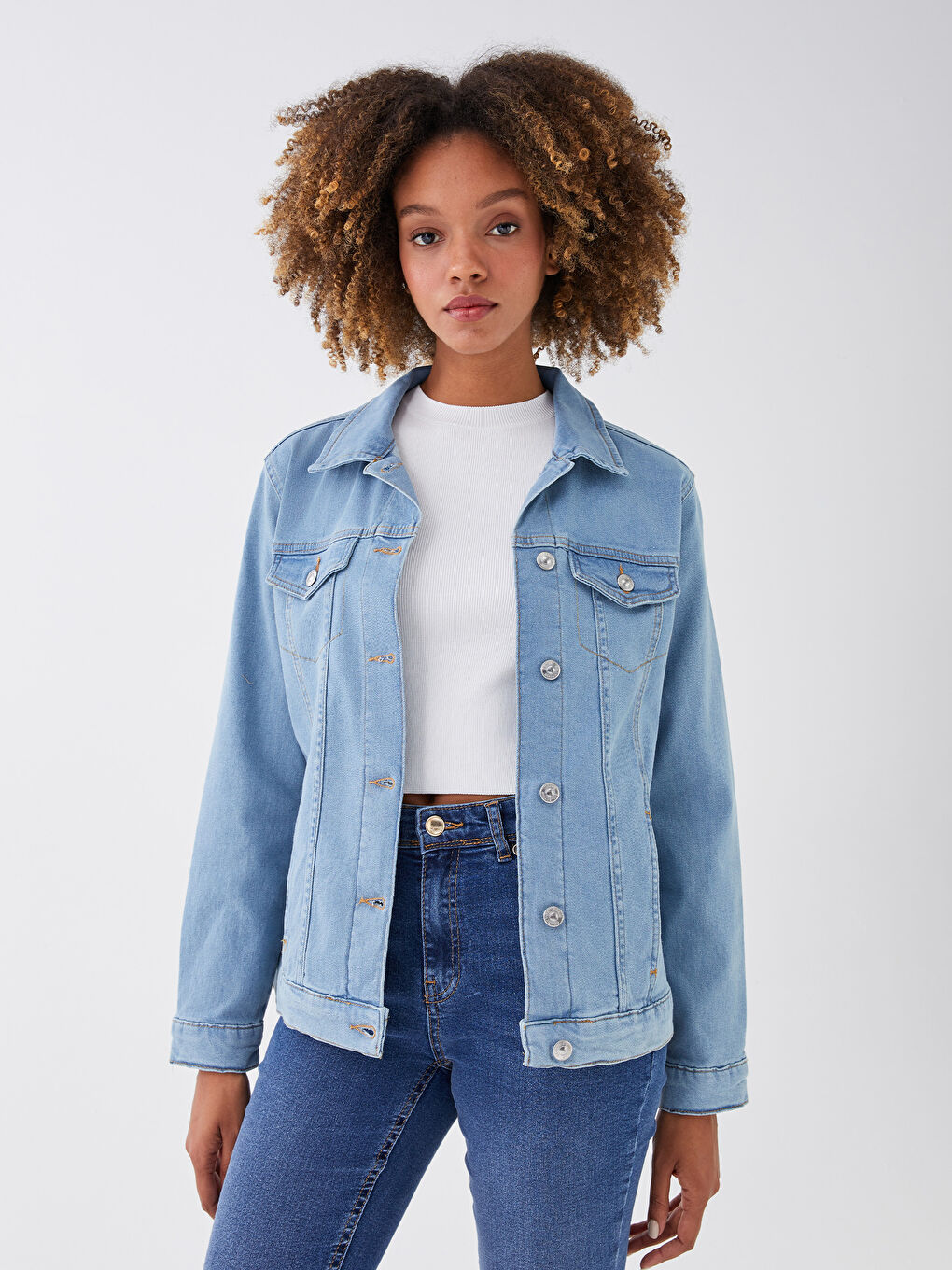 İndigo Gömlek Yaka Kadın Jean Ceket-1