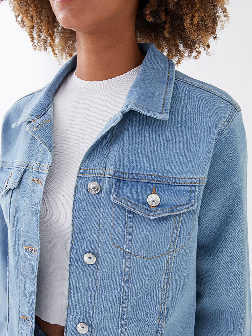 İndigo Gömlek Yaka Kadın Jean Ceket-3