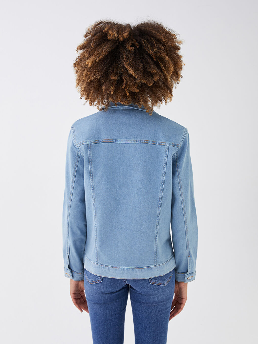 İndigo Gömlek Yaka Kadın Jean Ceket-4