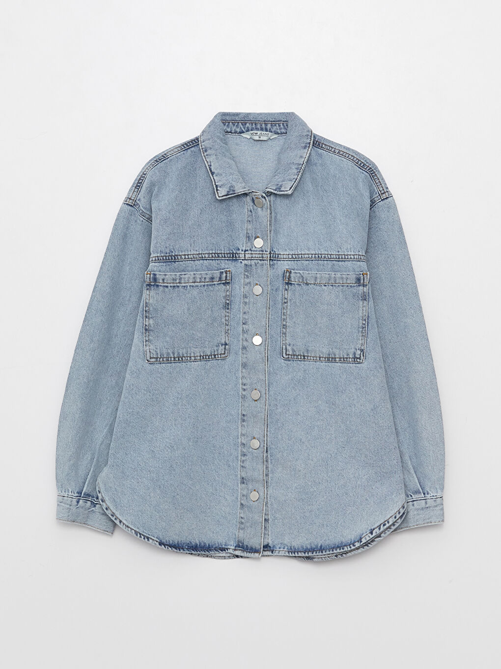 Mavi Kadın Gömlek Yaka Düz Uzun Kollu Jean Ceket