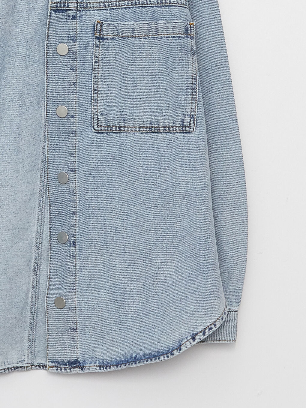 Mavi Kadın Gömlek Yaka Düz Uzun Kollu Jean Ceket-2