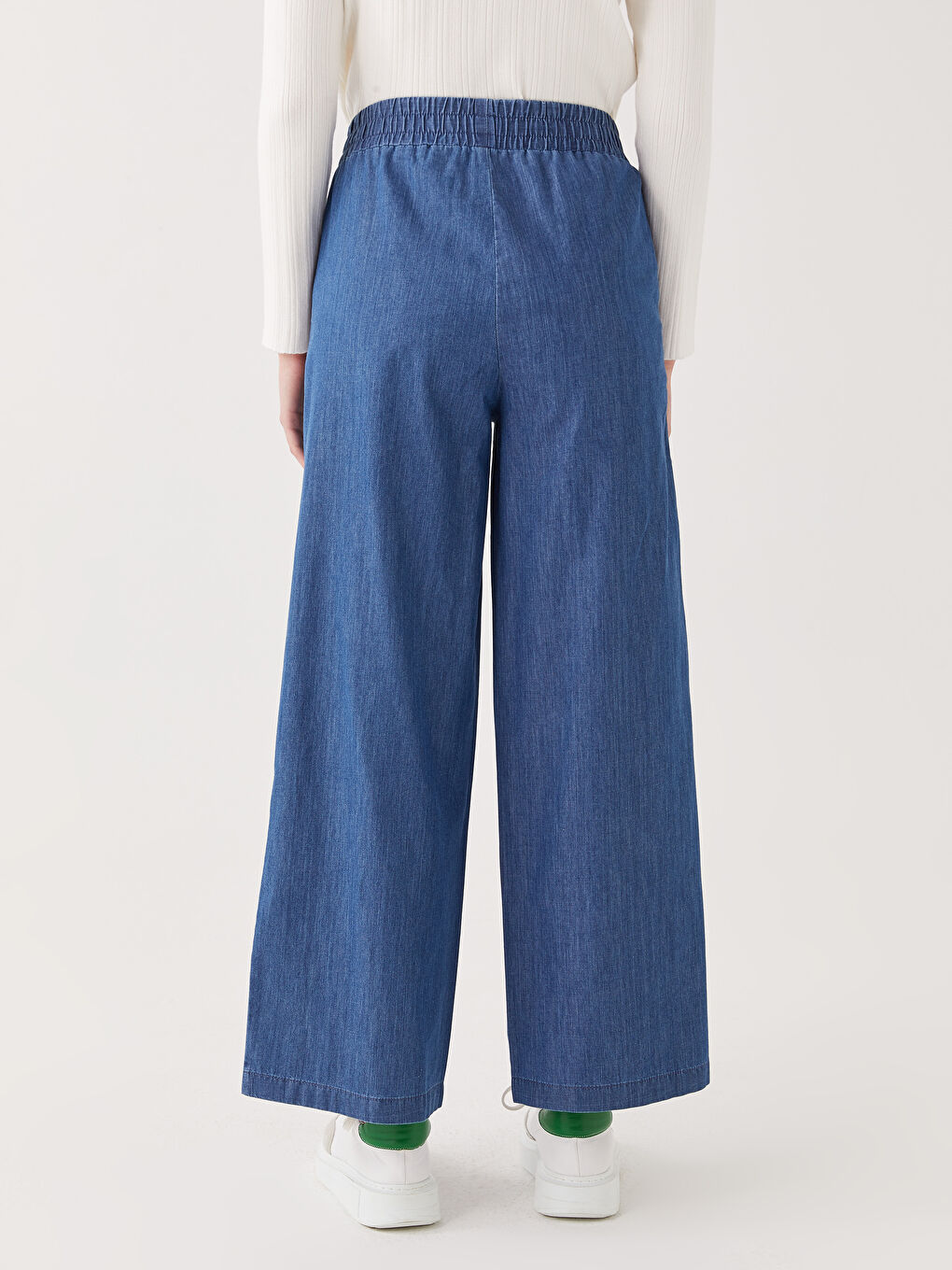 Women's Elastic Waist Wideleg Straight Jean Trousers-3