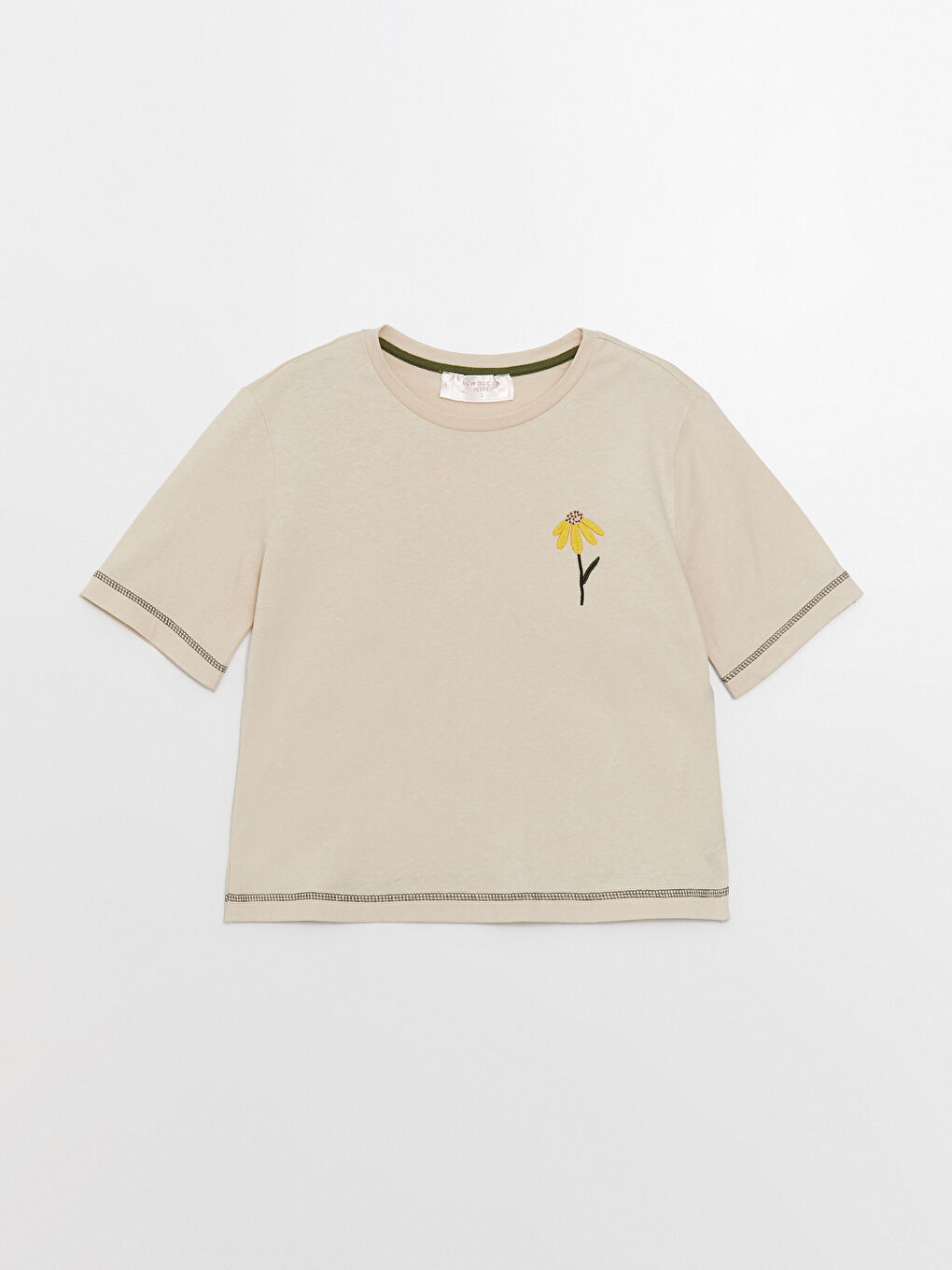 Bej Petite Bisiklet Yaka Desenli Kısa Kollu Kadın Kaprili Pijama Takımı-7