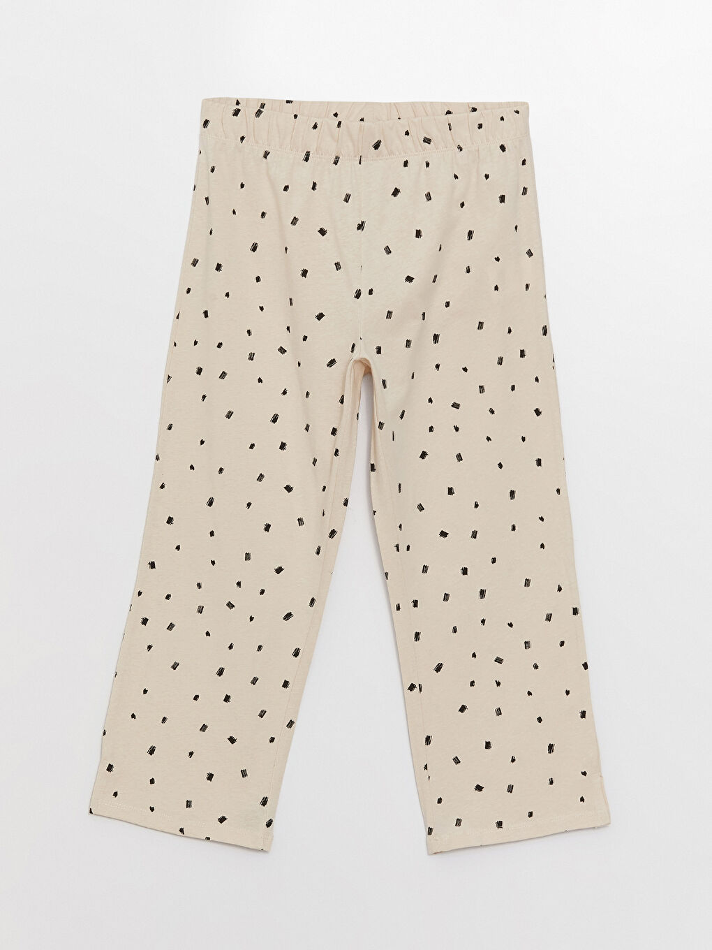 Bej Petite Bisiklet Yaka Desenli Kısa Kollu Kadın Kaprili Pijama Takımı-8