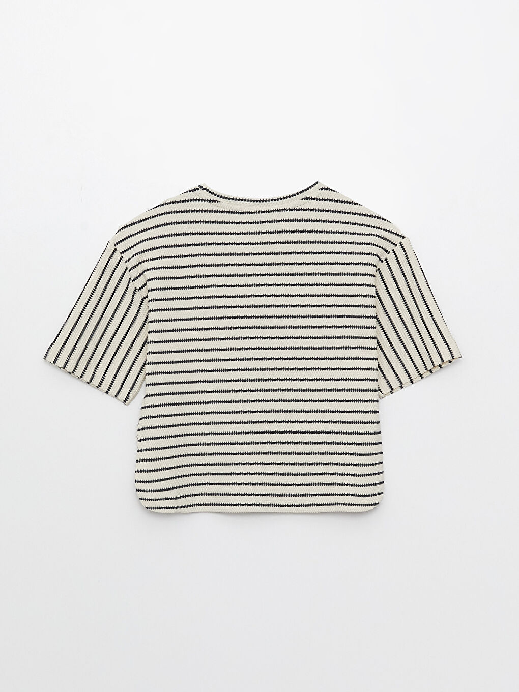 Lacivert Bisiklet Yaka Çizgili Kısa Kollu Kız Çocuk Tişört-1