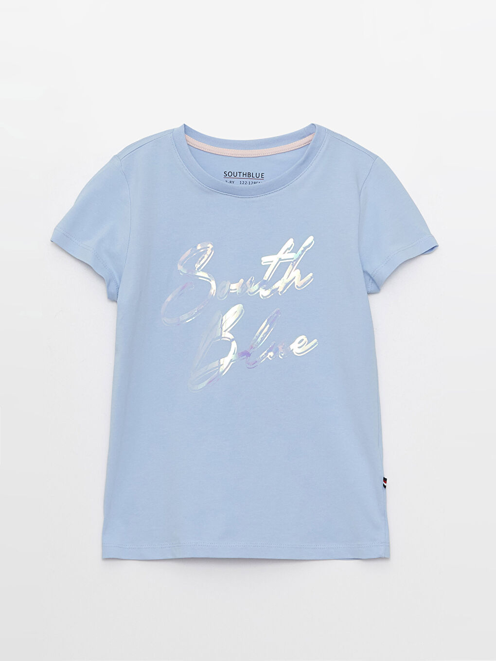 Mavi Bisiklet Yaka Baskılı Kısa Kollu Kız Çocuk Tişört