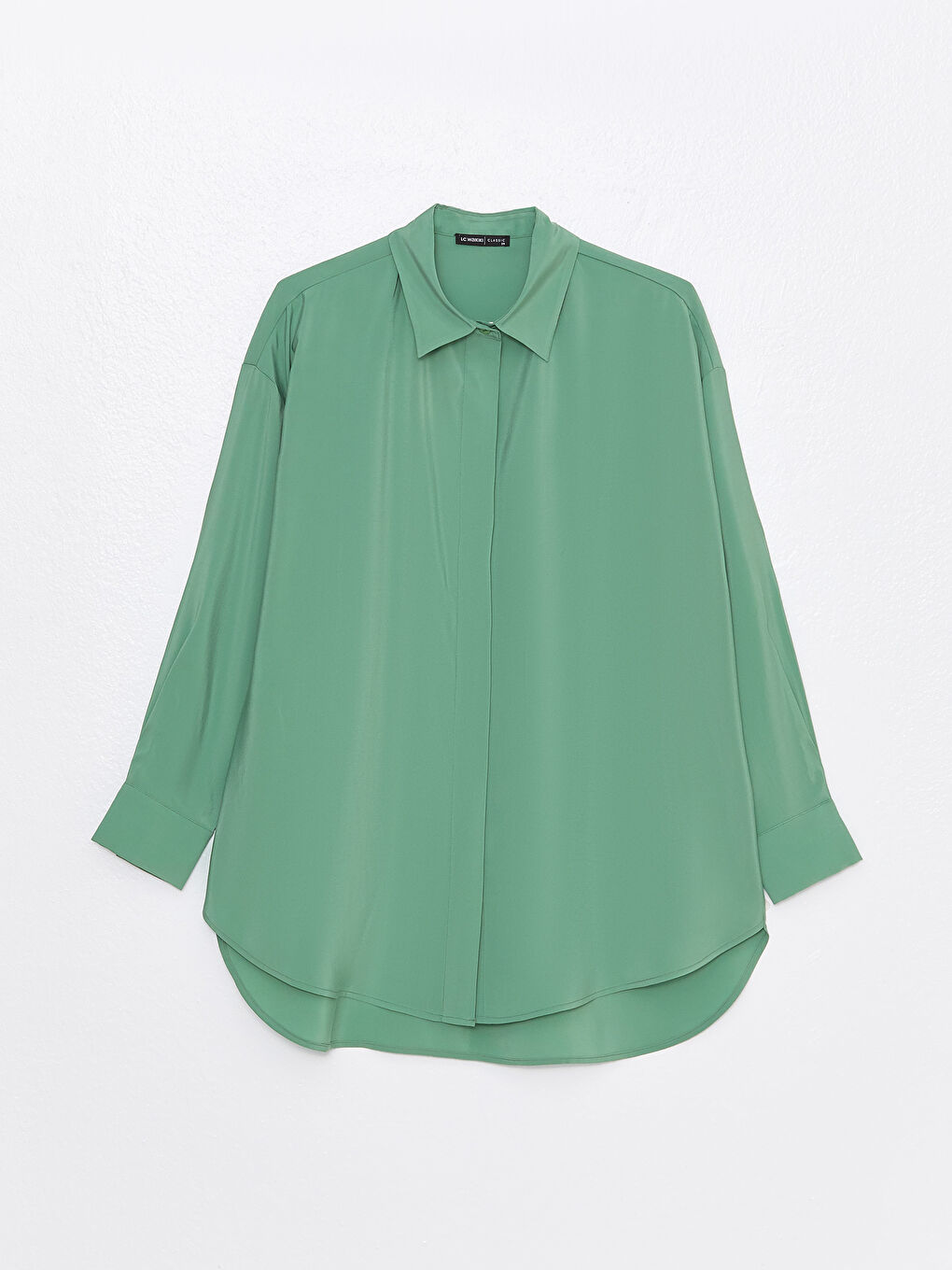 Yeşil Düz Uzun Kollu Kadın Gömlek Tunik-5