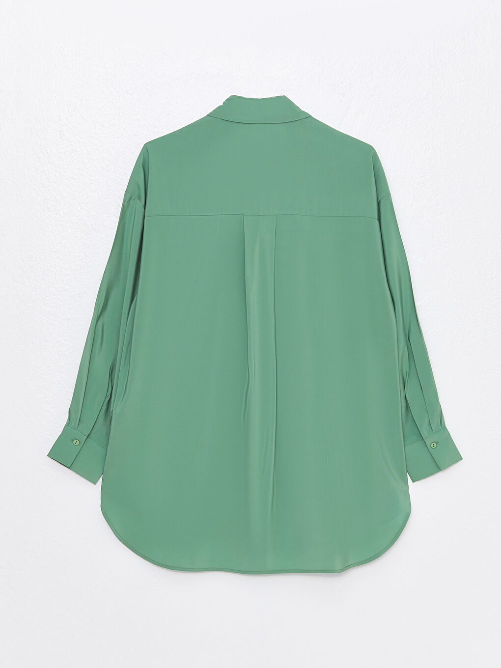 Yeşil Düz Uzun Kollu Kadın Gömlek Tunik-6