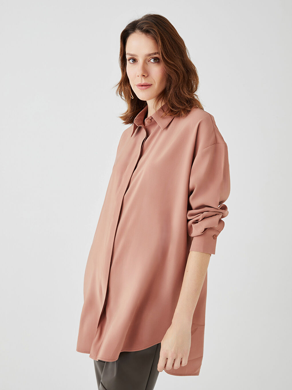 әйелдерге арналған өрнексіз ұзын жең жейде туника-1