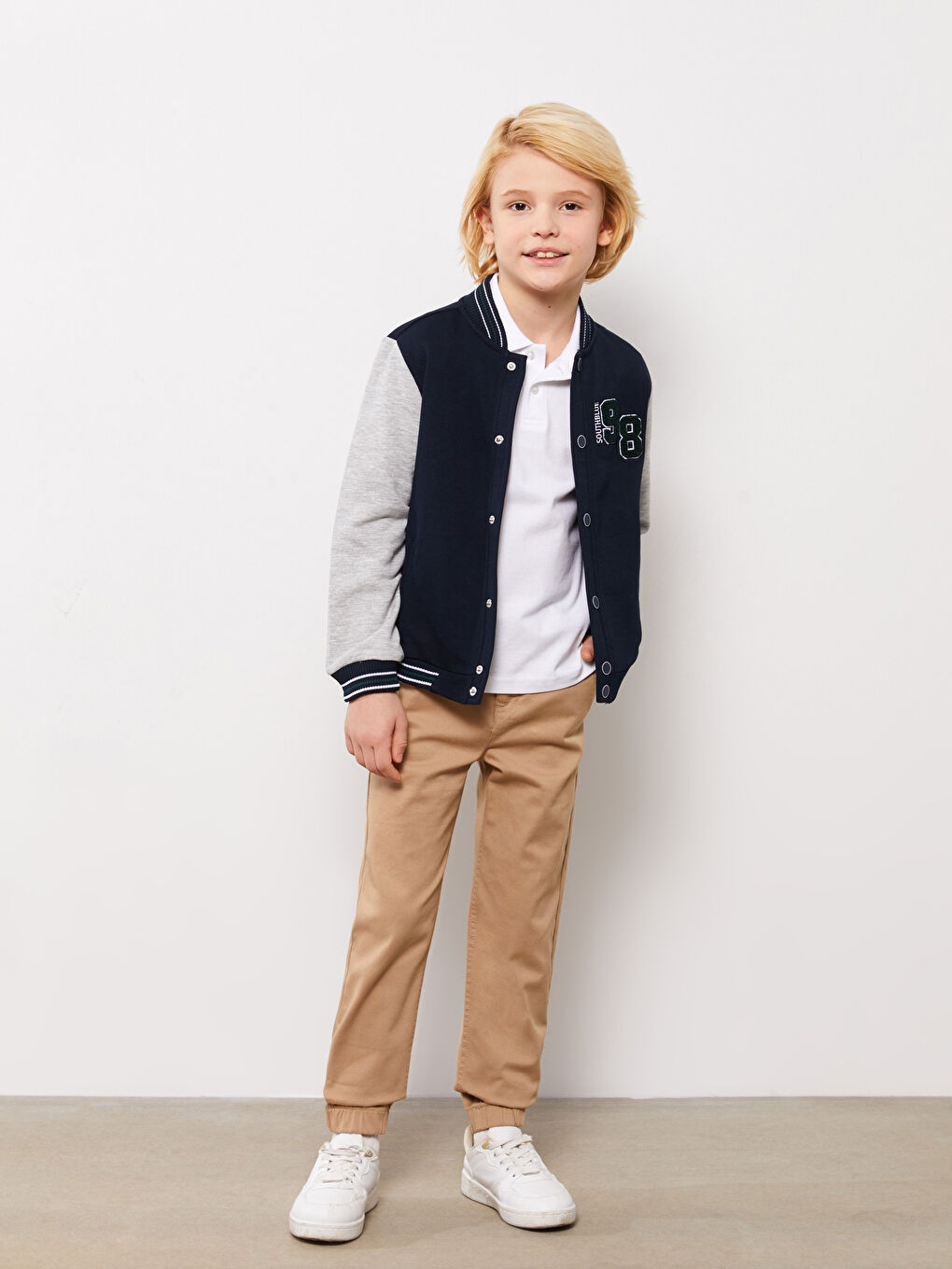Lacivert Nakışlı Uzun Kollu Erkek Çocuk Kolej Ceket-1