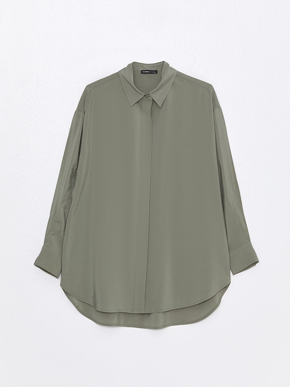 Haki Düz Uzun Kollu Kadın Gömlek Tunik-5