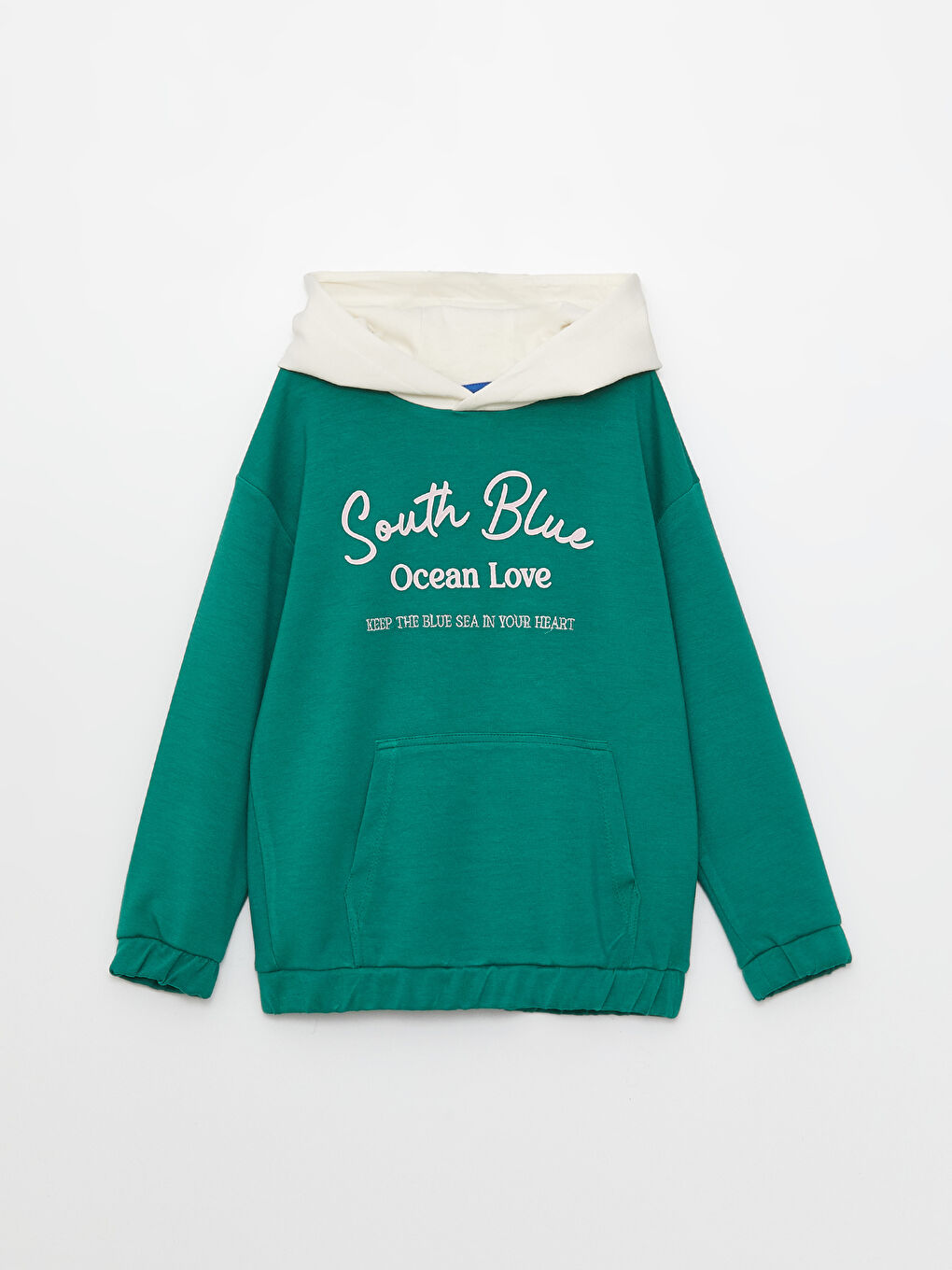 Yeşil Kapüşonlu Baskılı Uzun Kollu Kız Çocuk Sweatshirt-1