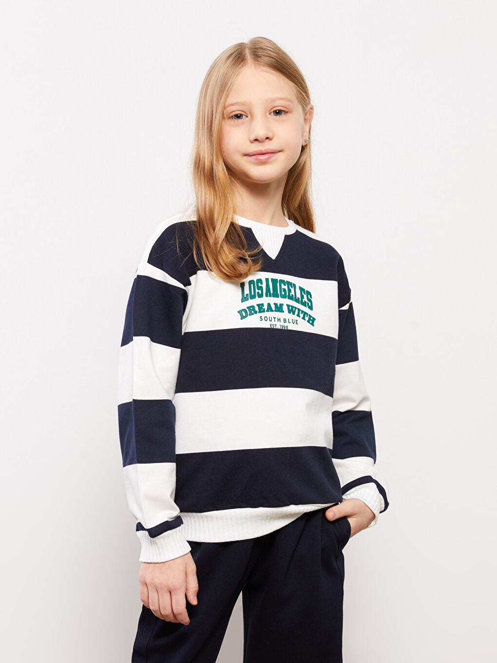 Crew Neck Striped Long Sleeve Girls' Sweatshirt-1
