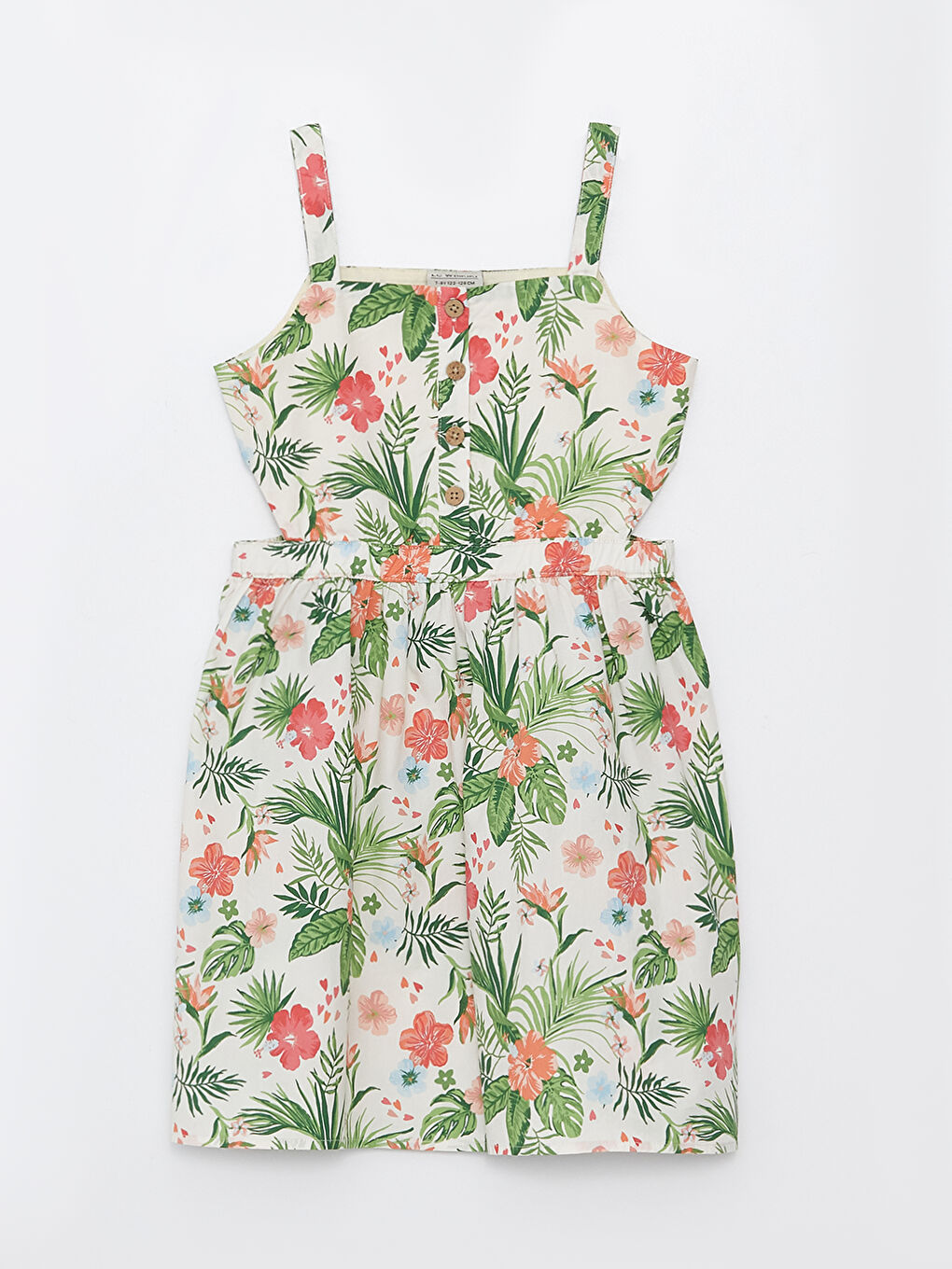 Square Neck Patterned Strappy Girl Dress