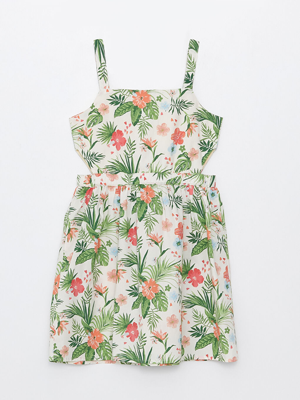 Square Neck Patterned Strappy Girl Dress-1