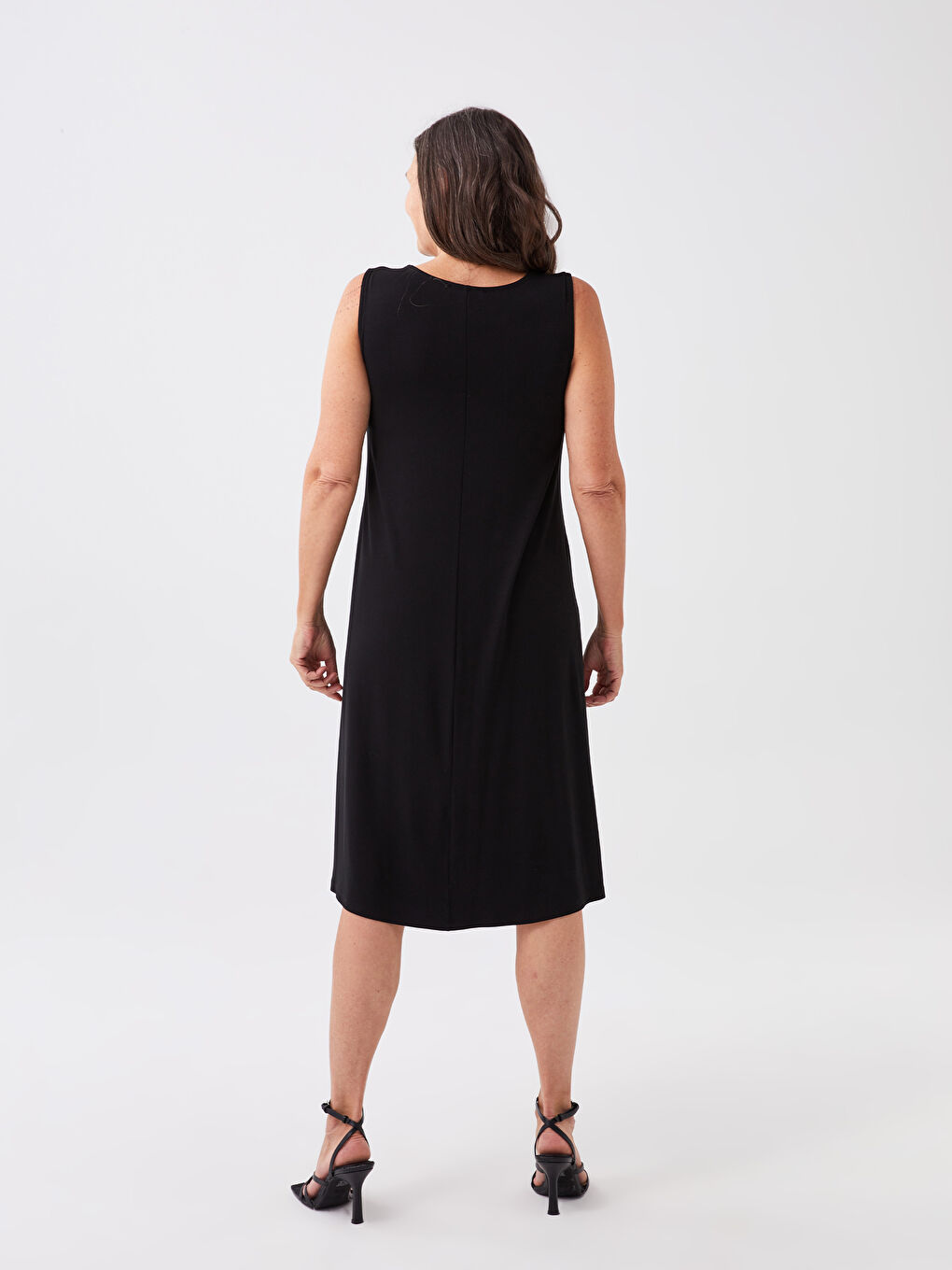 Siyah Bisiklet Yaka Düz A Kesim Elbise-4