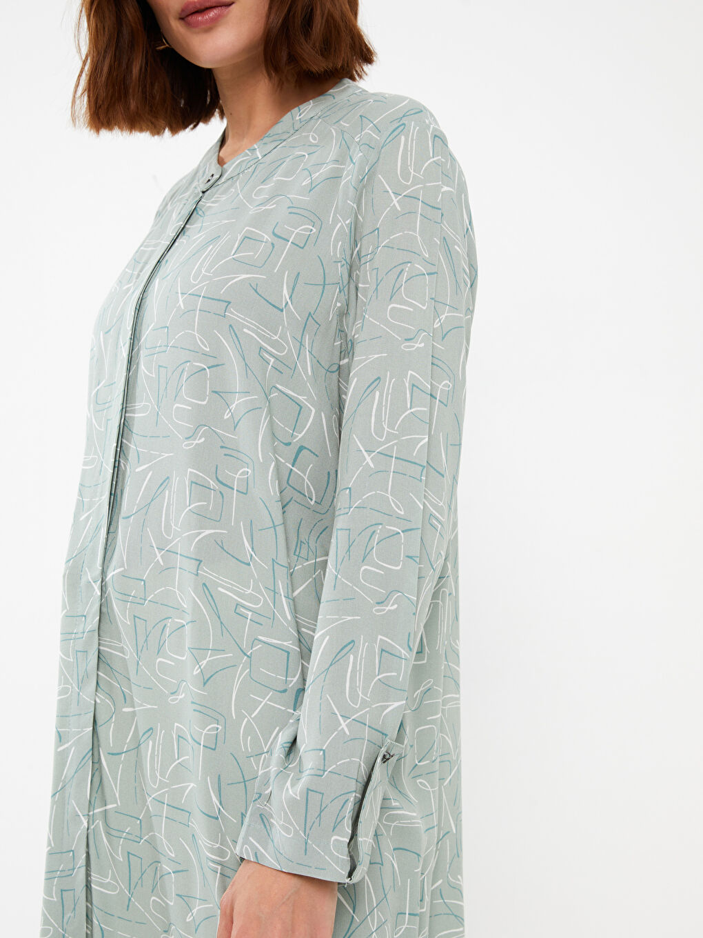 Yeşil Hakim Yaka Desenli Uzun Kollu Kadın Tunik-3