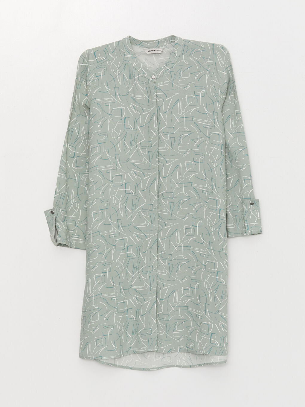 Yeşil Hakim Yaka Desenli Uzun Kollu Kadın Tunik-5