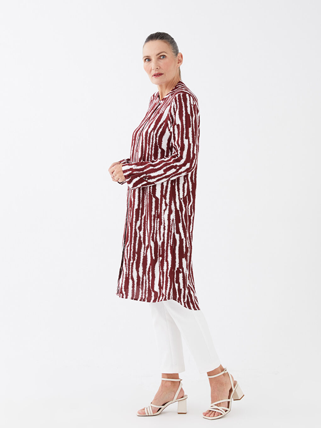 Tunică cu Guler de Judecător, Cu Model, Mânecă Lungă pentru Femei