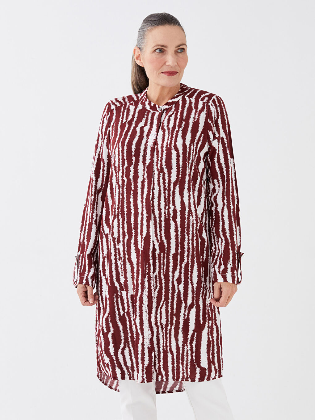 Tunică cu Guler de Judecător, Cu Model, Mânecă Lungă pentru Femei-1