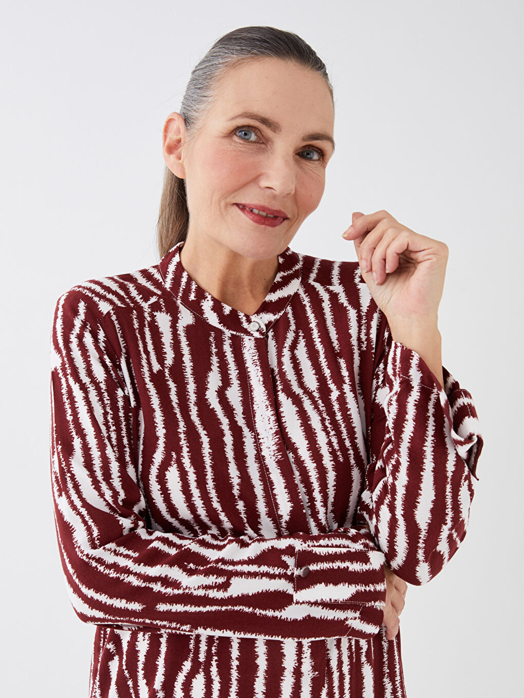 Tunică cu Guler de Judecător, Cu Model, Mânecă Lungă pentru Femei-2