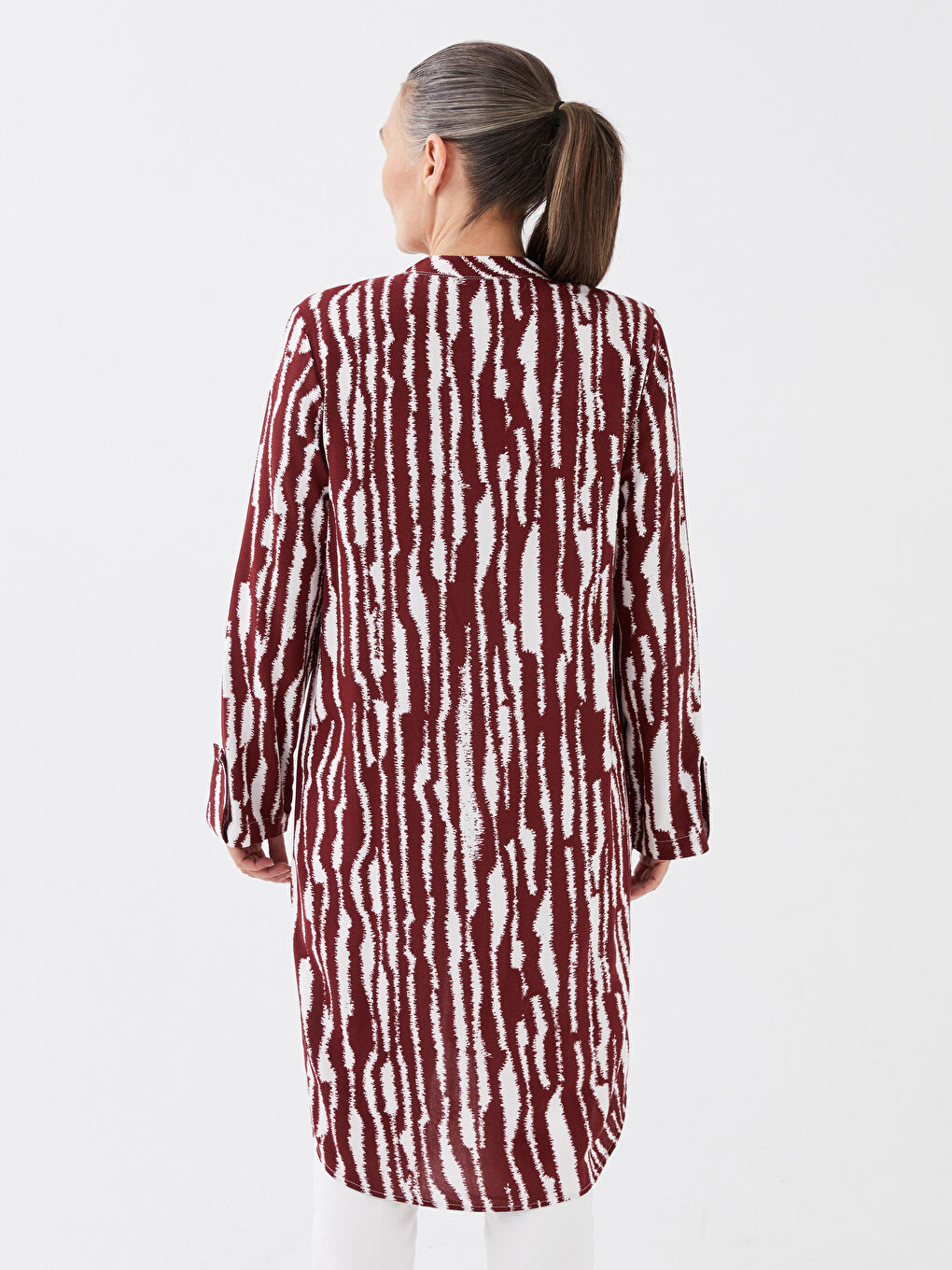 Tunică cu Guler de Judecător, Cu Model, Mânecă Lungă pentru Femei-4