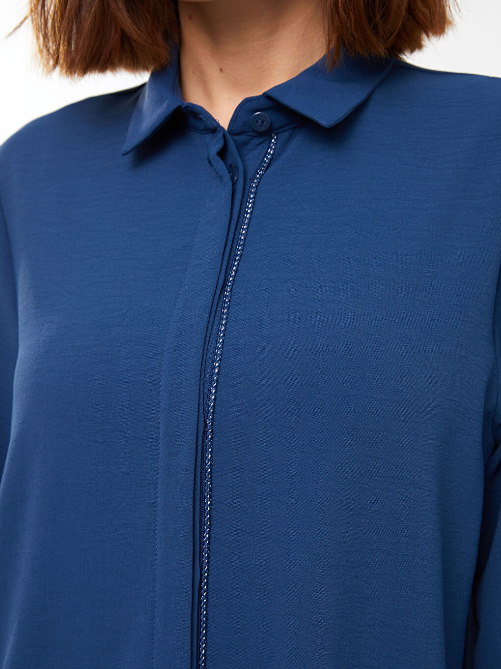 İndigo Düz Uzun Kollu Kadın Gömlek Tunik-3