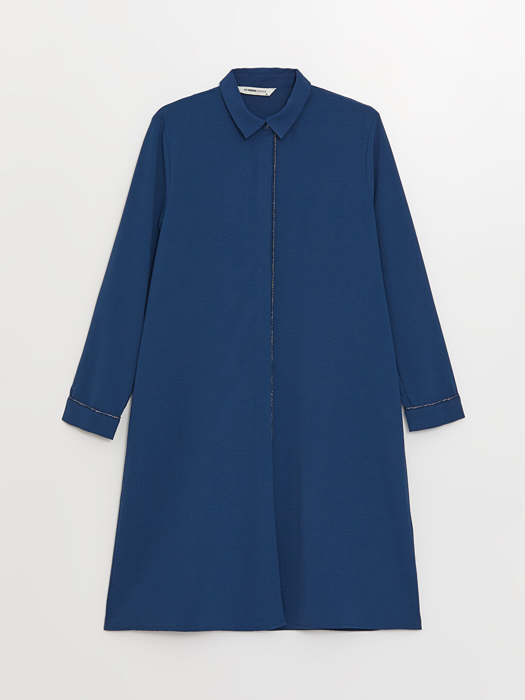 İndigo Düz Uzun Kollu Kadın Gömlek Tunik-5