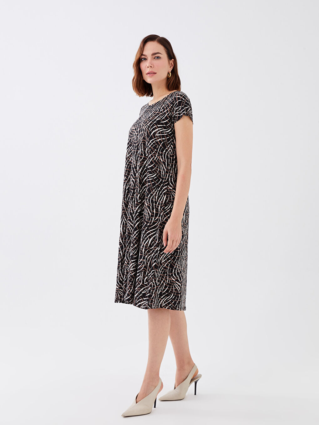 Rochie Cu Decolteu Rotund Cu Model,Cu Mânecă Scurtă,Pentru Femei