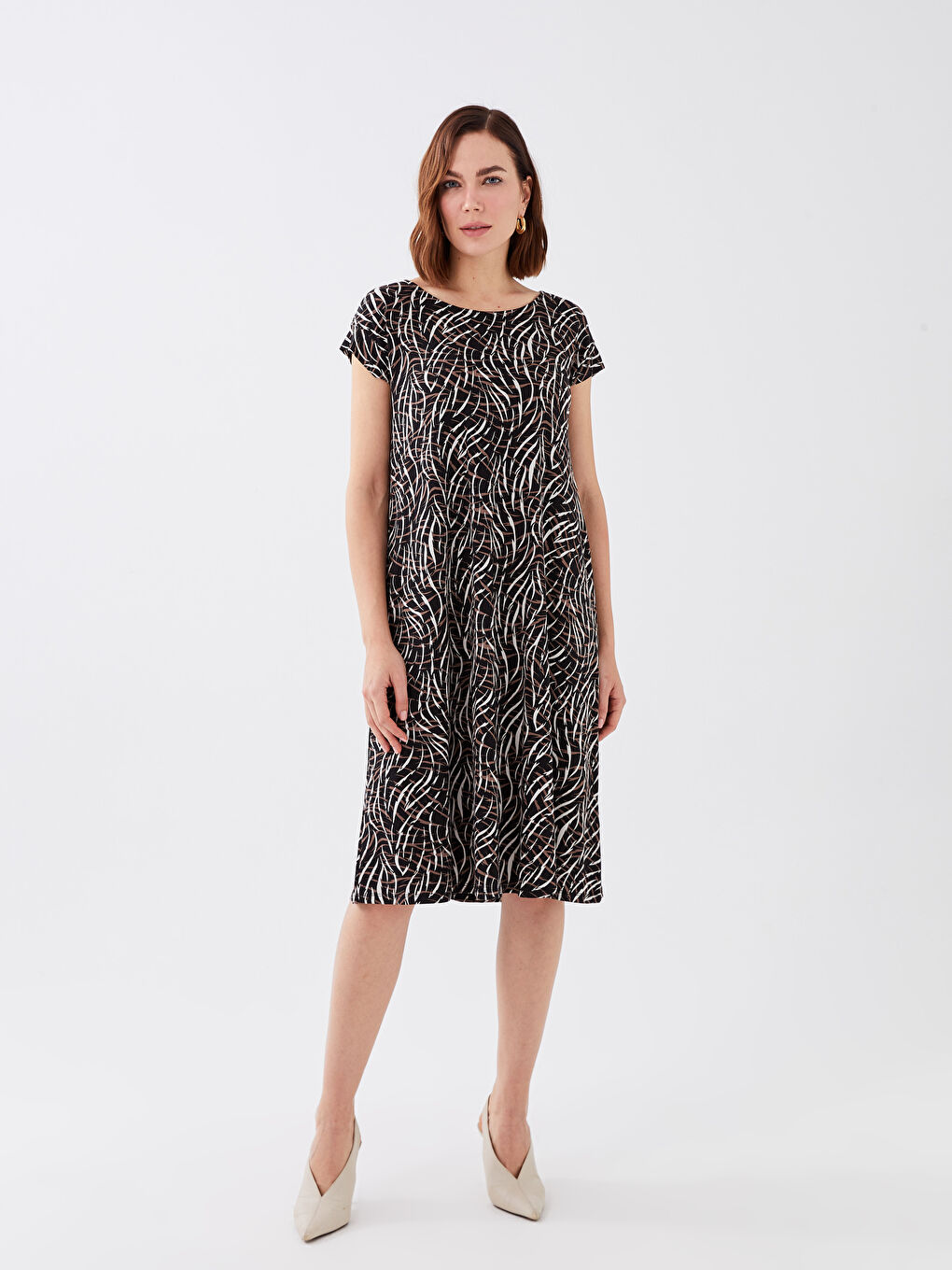 Rochie Cu Decolteu Rotund Cu Model,Cu Mânecă Scurtă,Pentru Femei-2