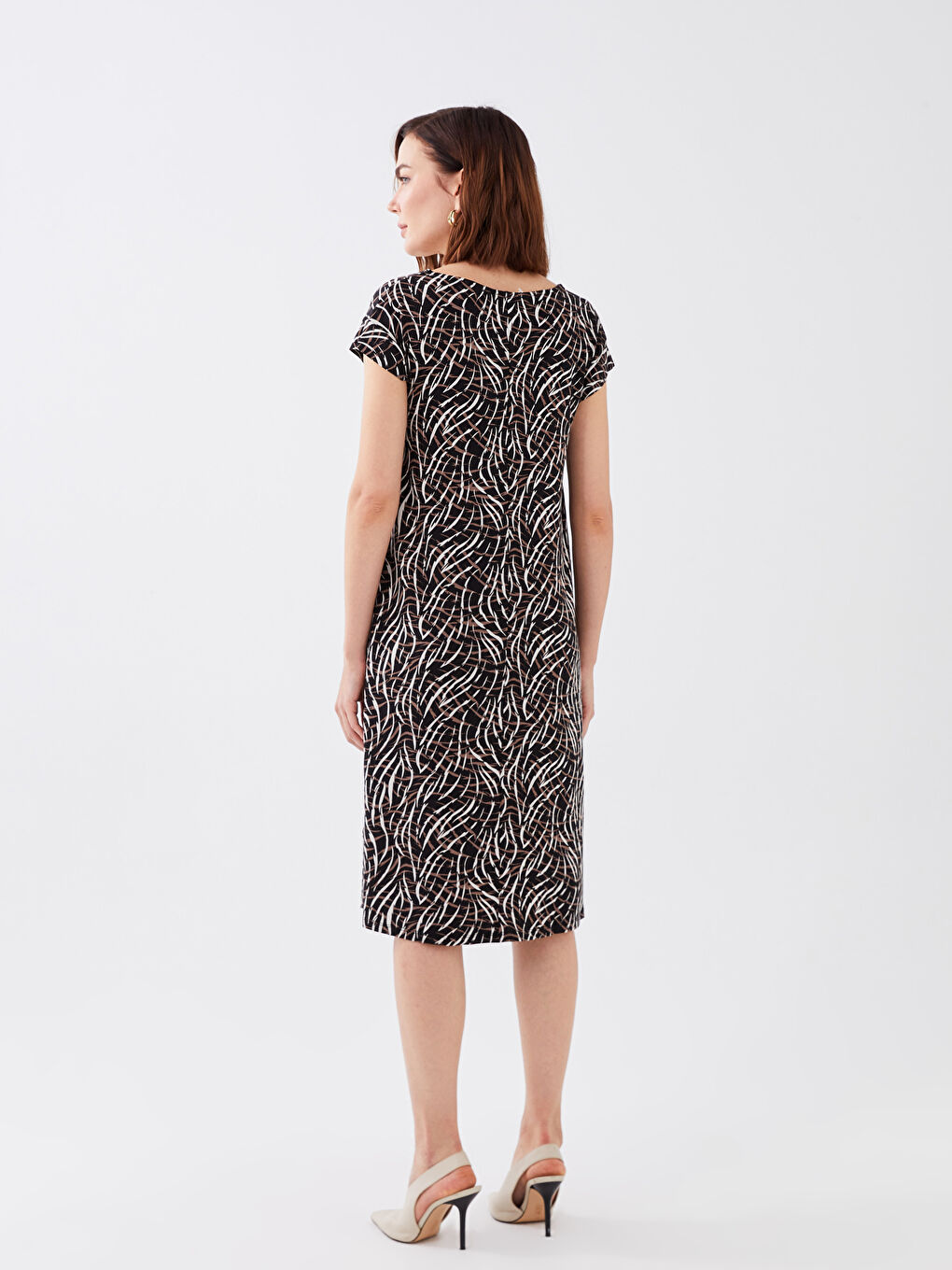 Rochie Cu Decolteu Rotund Cu Model,Cu Mânecă Scurtă,Pentru Femei-4