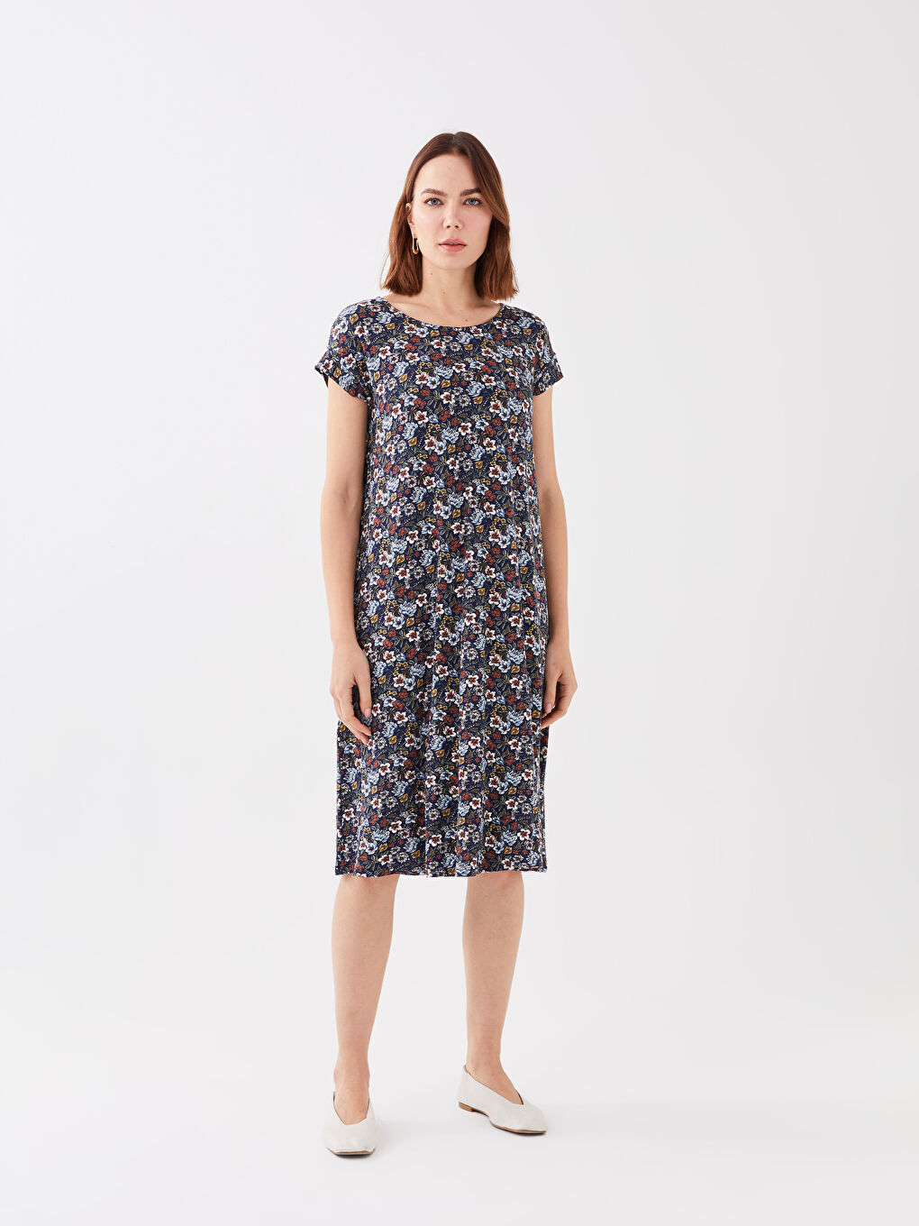 Crew Neck Patterned Short Sleeve Women's Dress -S3AL75Z8-LU7