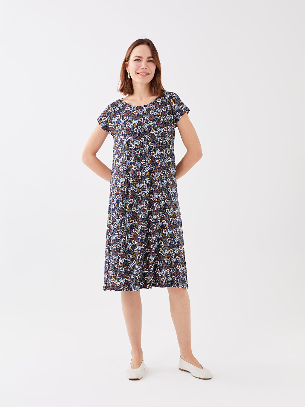 Crew Neck Patterned Short Sleeve Women's Dress -S3AL75Z8-LU7