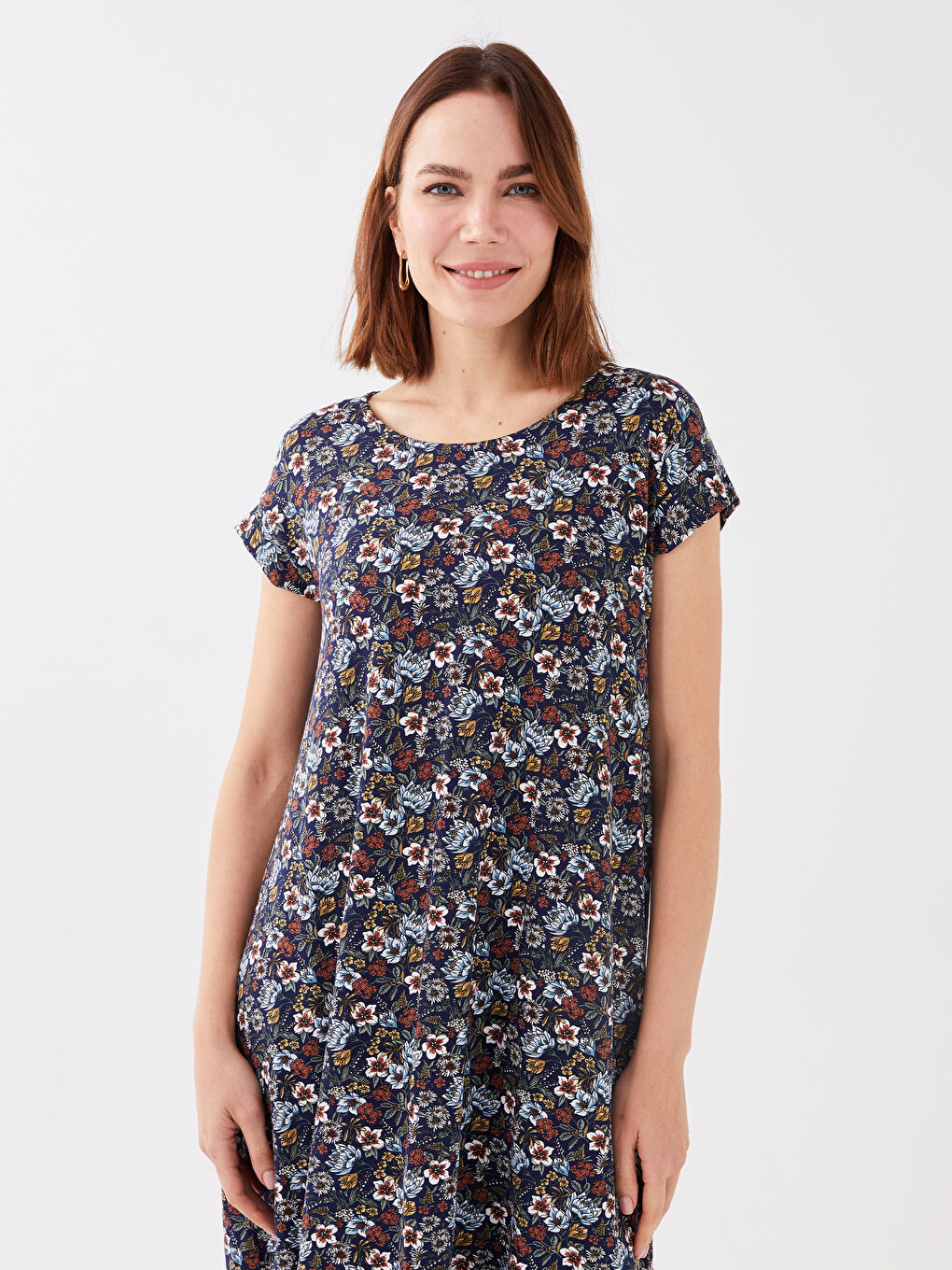Crew Neck Patterned Short Sleeve Women's Dress -S3AL75Z8-LU7