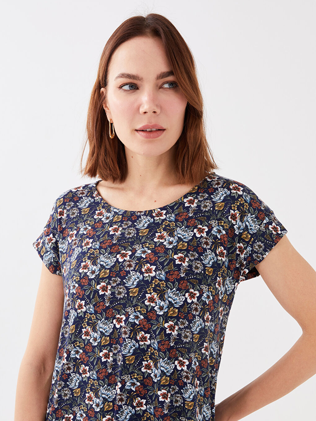 Crew Neck Patterned Short Sleeve Women's Dress -S3AL75Z8-LU7